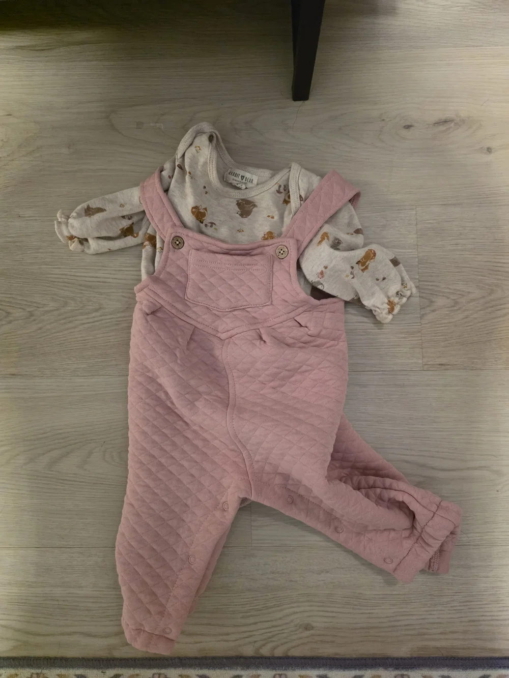 Pink Quilted Overall Matching Set with Printed Top